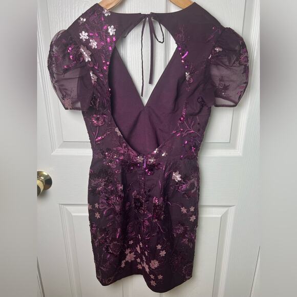 Helsi Floral Sequin Open Back Minidress Plum S - Picture 8 of 9